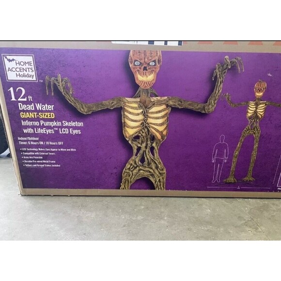 12ft Rotten Patch Giant-Sized Inferno Pumpkin Skeleton w/ LifeEyes LCD Halloween - Picture 1 of 8
